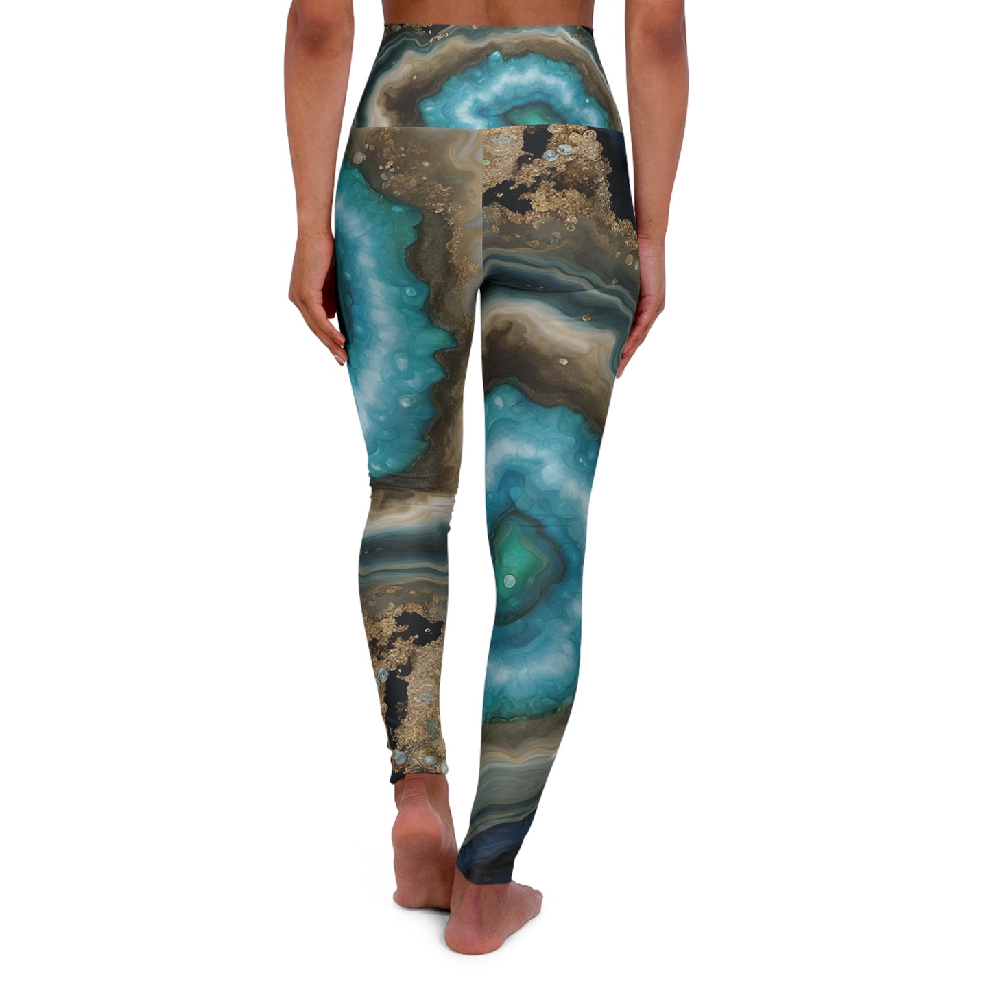 TURQUOISE HIGH WAISTED ALL OVER PRINT GEODE YOGA PANTS-All Over Prints-Printify-JipsiJunk