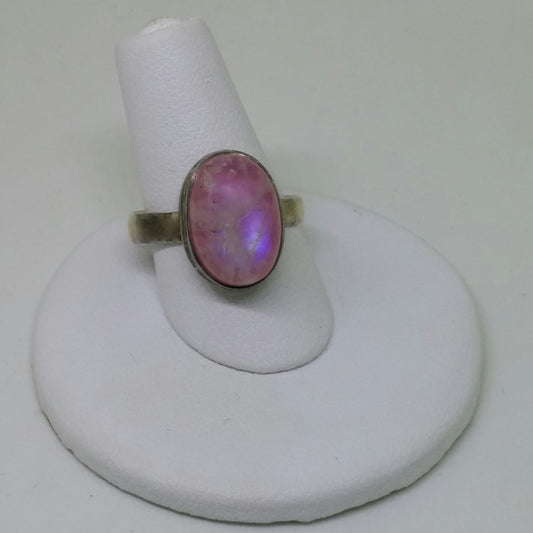 OVAL SHAPED PINK MOONSTONE IN STERLING SILVER BEZEL SETTING-RINGS-Jipsi Junk-JipsiJunk