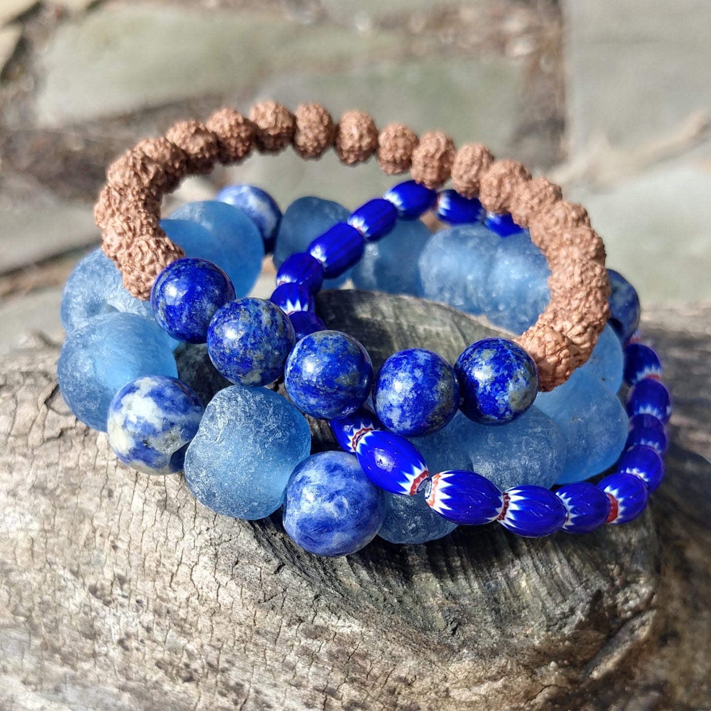 COBALT AFRICAN TRADE GLASS STACK-BRACELETS-Jipsi Junk-JipsiJunk