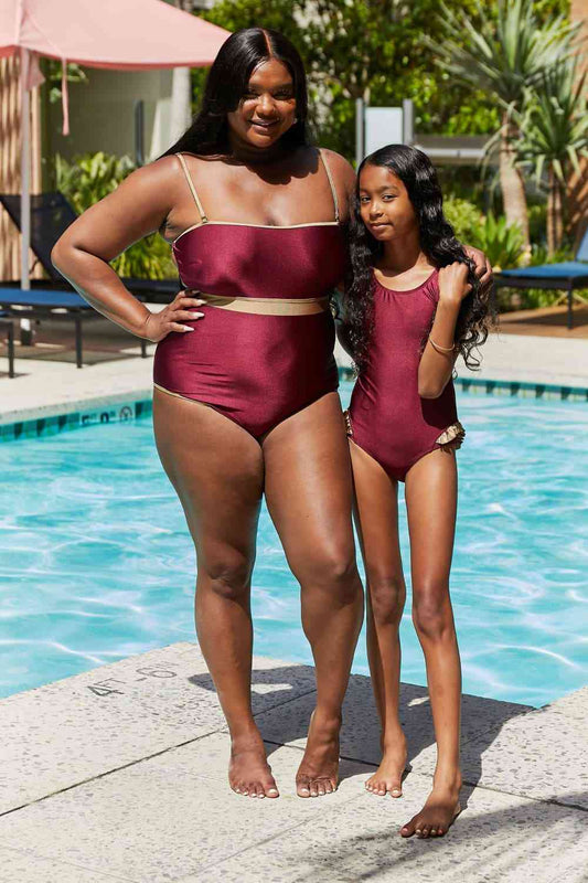 Marina West Swim Wave Break Contrast Trim One-Piece in Wine-Swimwear-Trendsi-JipsiJunk