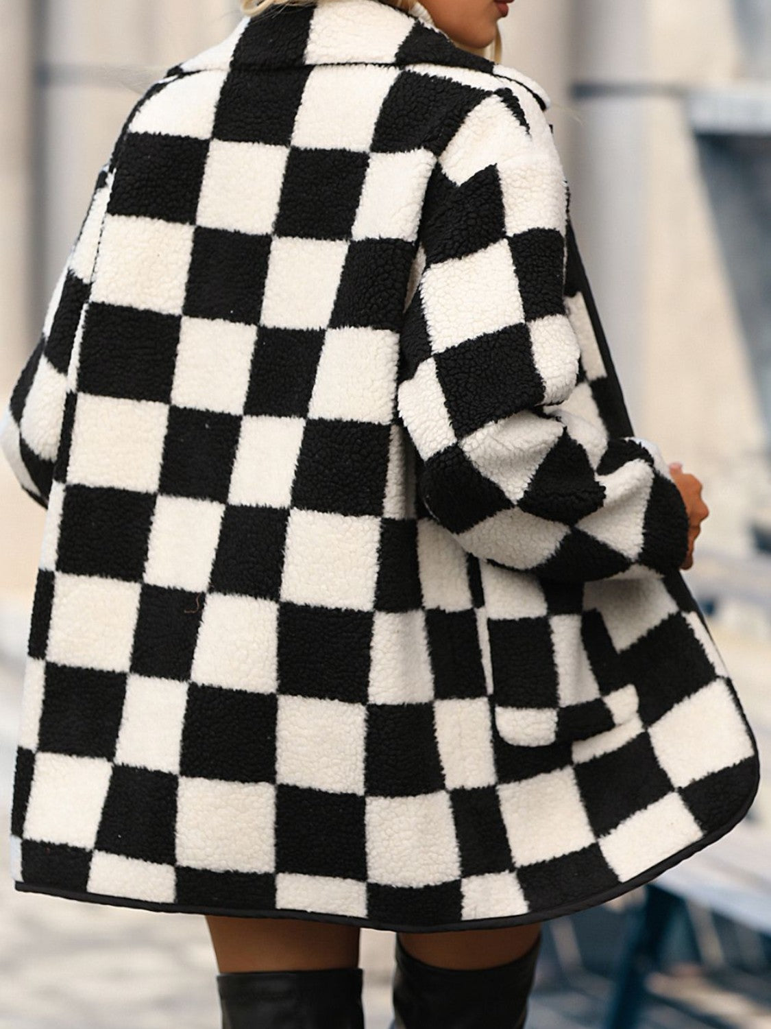 Double Take Full Size Checkered Button Front Coat with Pockets-Tops-Trendsi-JipsiJunk