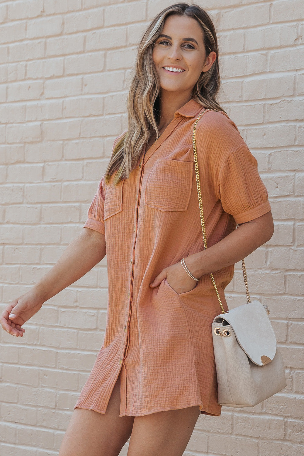 Collared Neck Mini Dress with Pockets-dresses-Trendsi-JipsiJunk