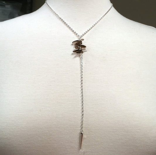 SMOKY QUARTZ FISHBONE DANGLE DROP NECKLACE-NECKLACES-JipsiJunk-JipsiJunk