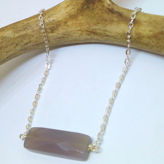 SMOKY PERIWINKLE FACETED RECTANGULAR BAR NECKLACE-NECKLACES-JipsiJunk-JipsiJunk